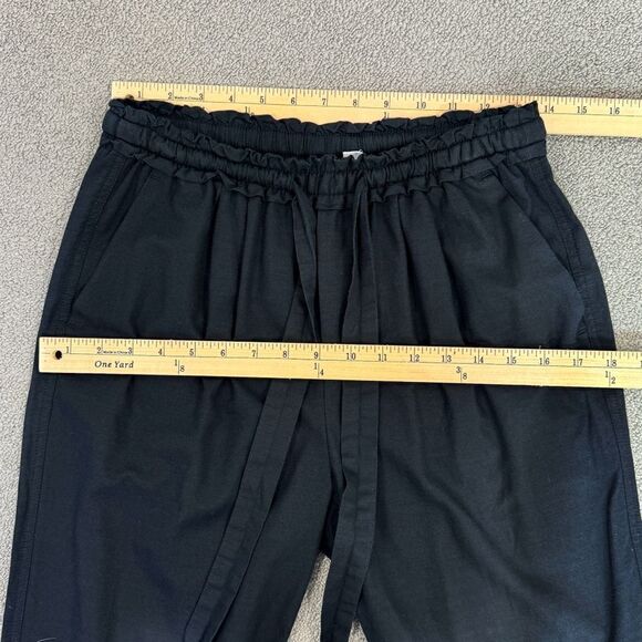 Gap Woven Slouchy Pull On Crop Pants Black XS Ruffle Drawstring Waist High Rise - Picture 9 of 11
